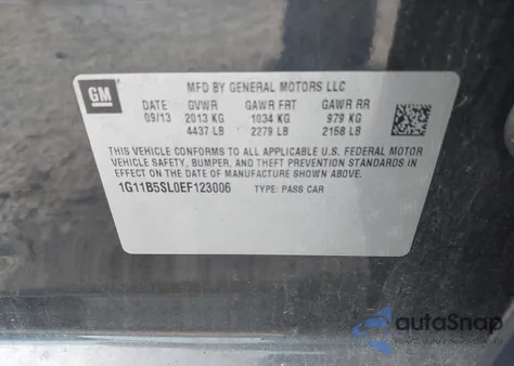 2014 Chevrolet Malibu 1Ls из США, поврежденный, VIN 1G11B5SL0EF123006